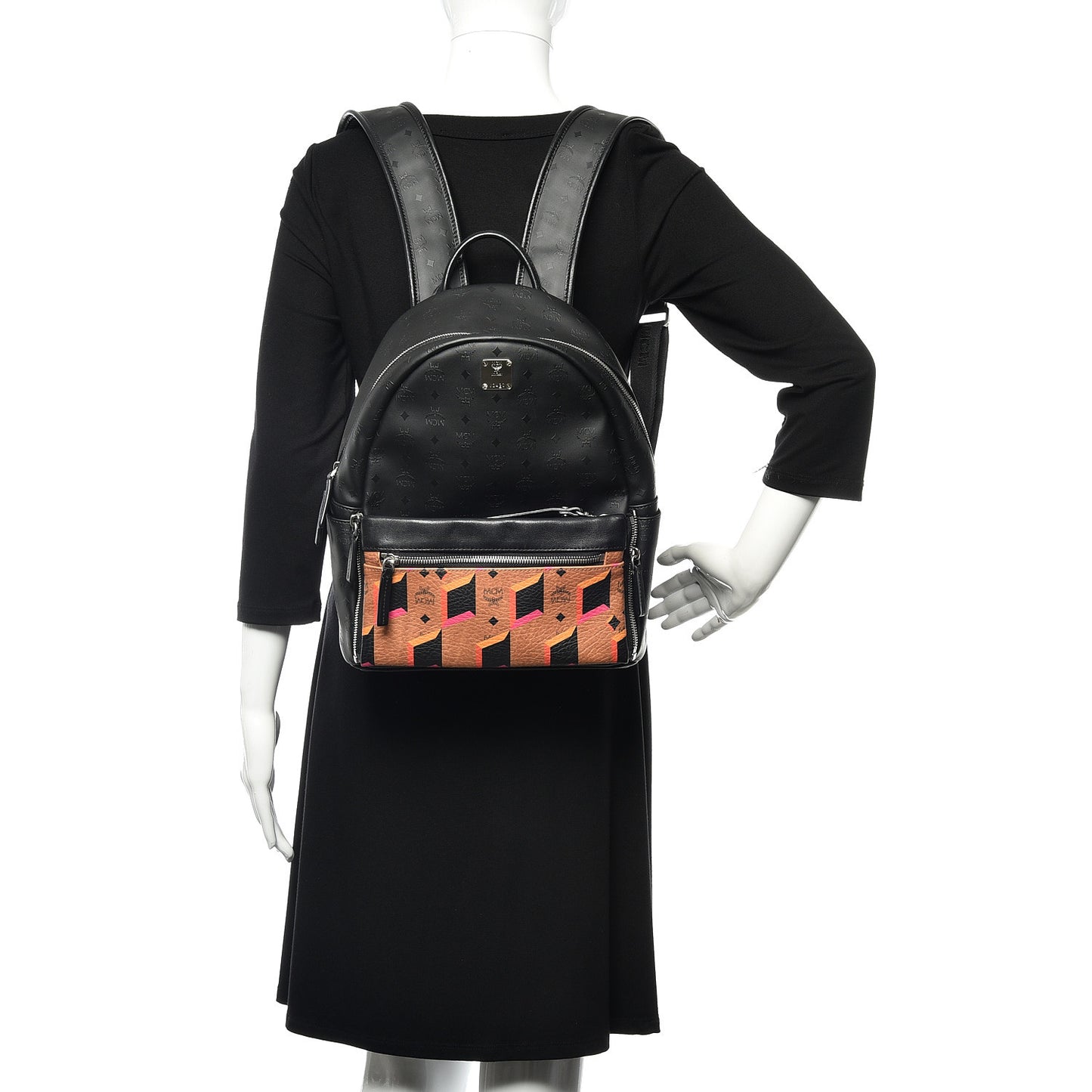 Coated Canvas Diamond Print Small Backpack Black