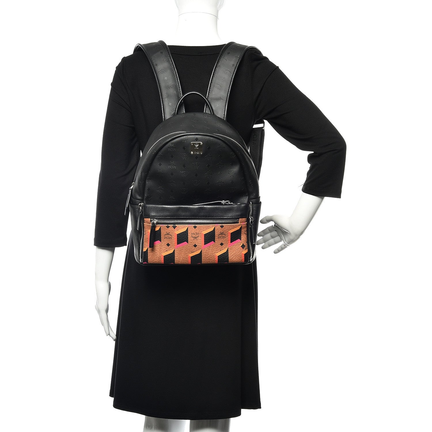 MCM Coated Canvas Diamond Print Small Backpack Black 2 of 11