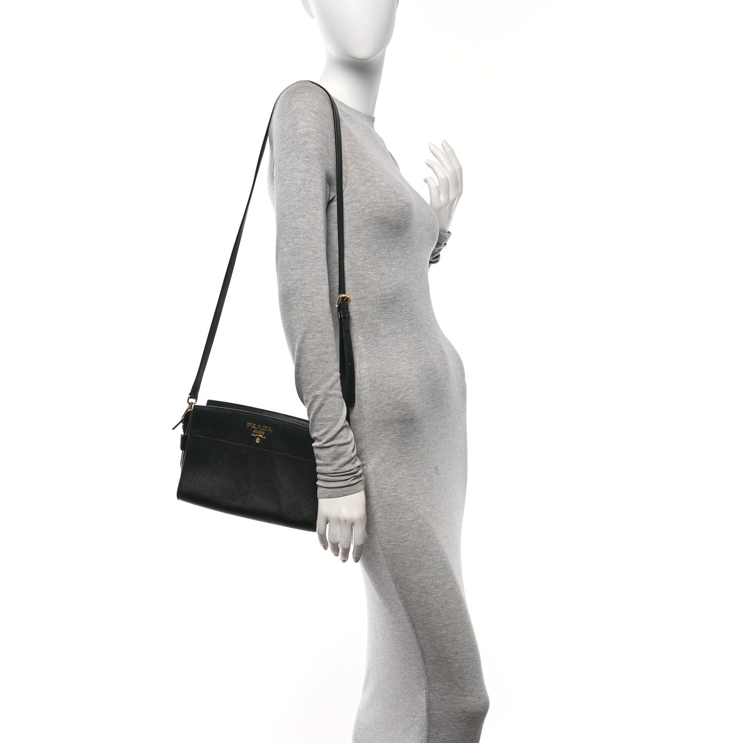 Saffiano City Calfskin Esplanade Crossbody Bag Black