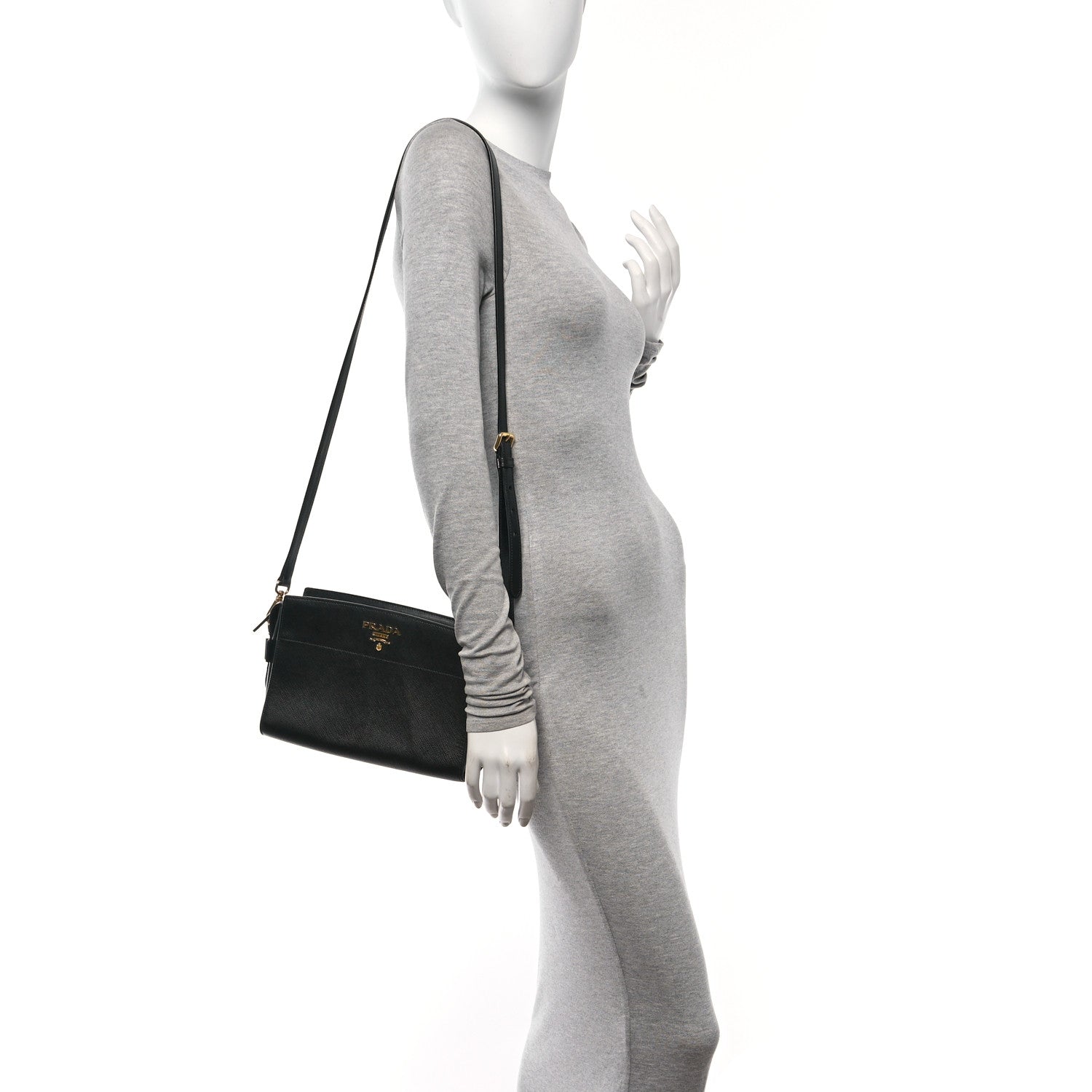 Prada Saffiano City Calfskin Esplanade Crossbody Bag Black 2 of 9