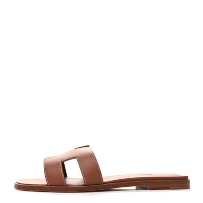 Hermes Box Calfskin Oran Sandals 38 Gold 1 of 9