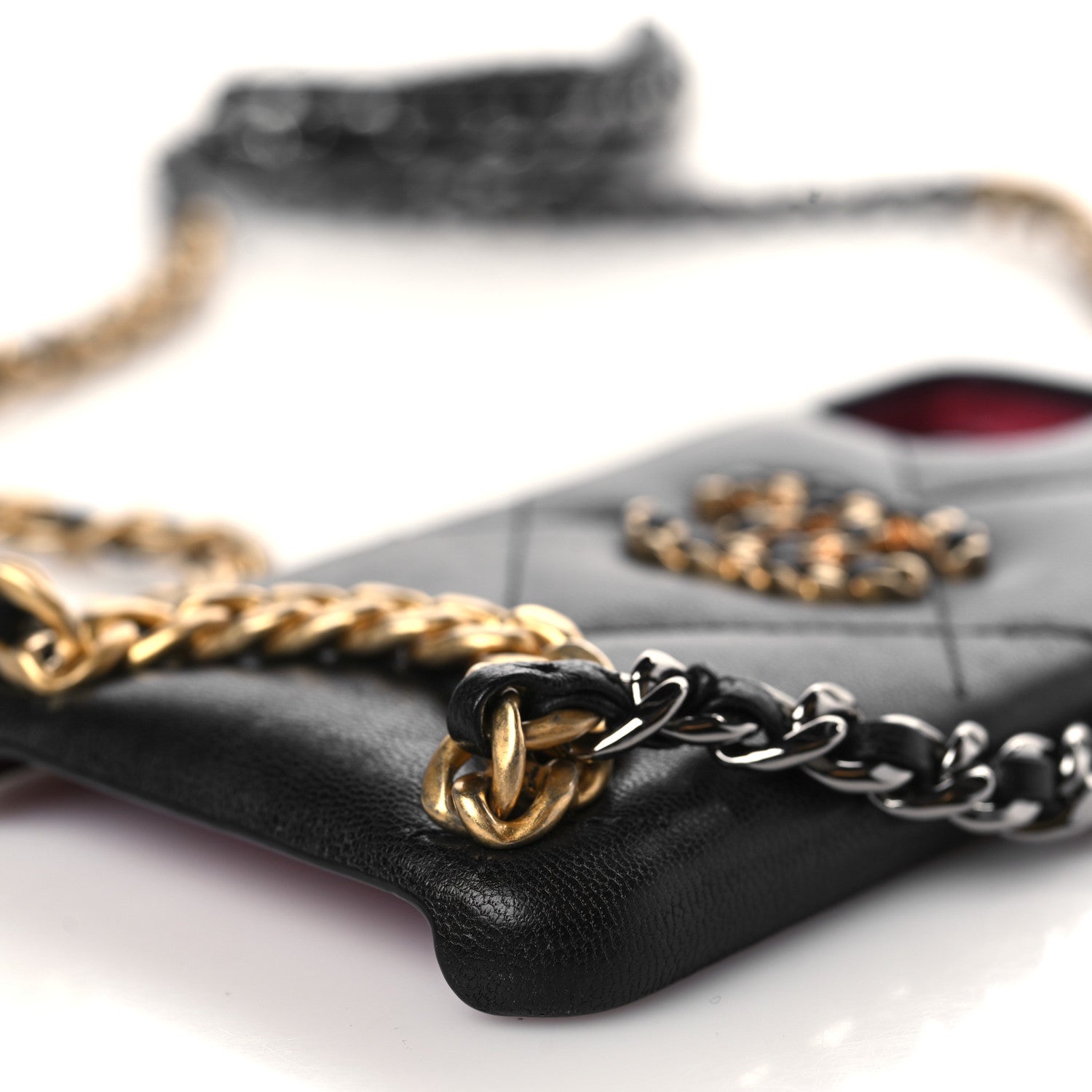 Chanel Shiny Goatskin Quilted 19 iPhone XI Pro Max Holder With Chain Black 9 of 11