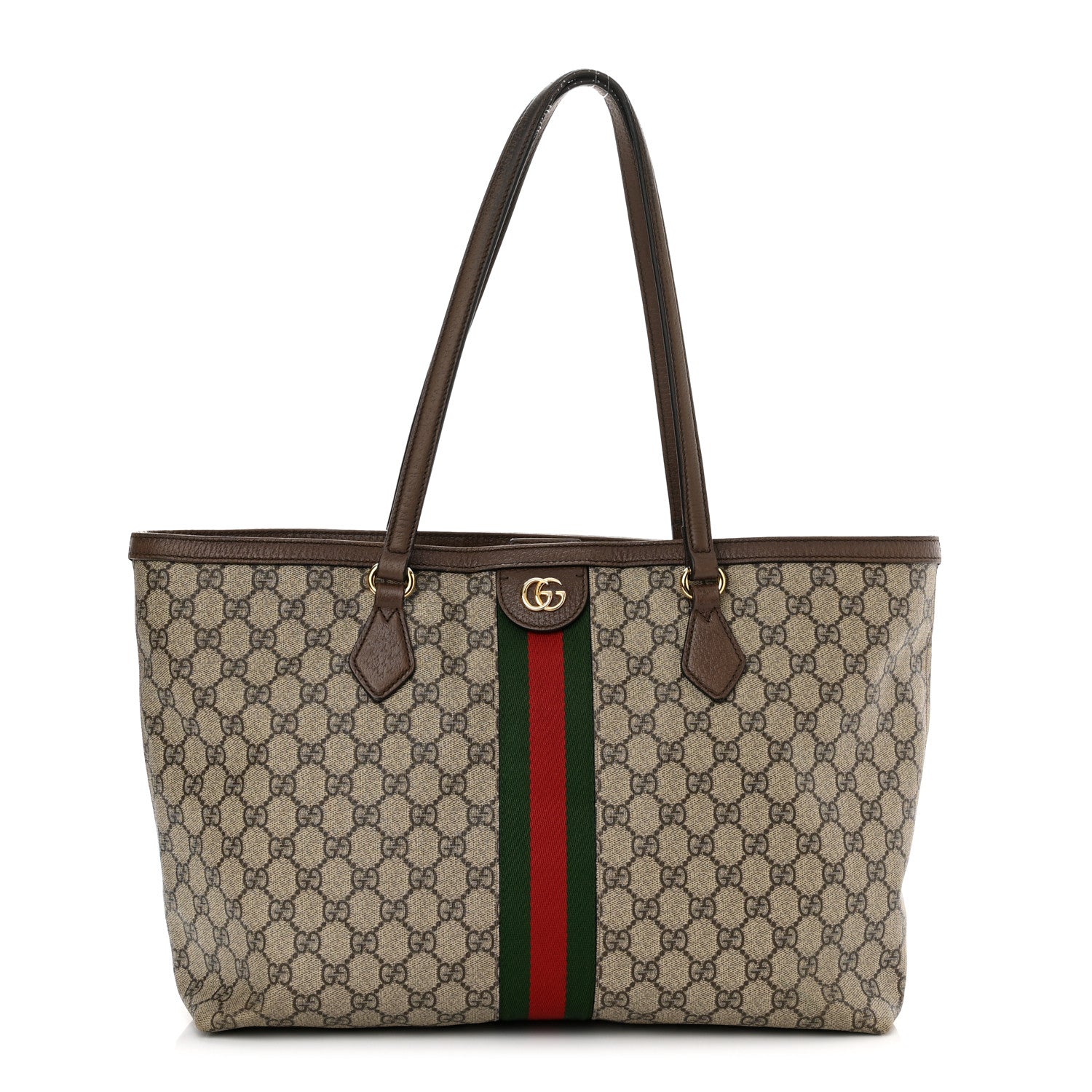 Gucci GG Supreme Monogram Textured Calfskin Web Medium Ophidia Shopping Tote Beige Ebony New Acero 1 of 11