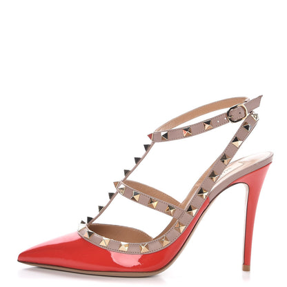 Valentino Garavani Patent Nappa Rockstud Ankle Strap 100mm Pumps 39.5 Rosso Valentino Poudre 1 of 8