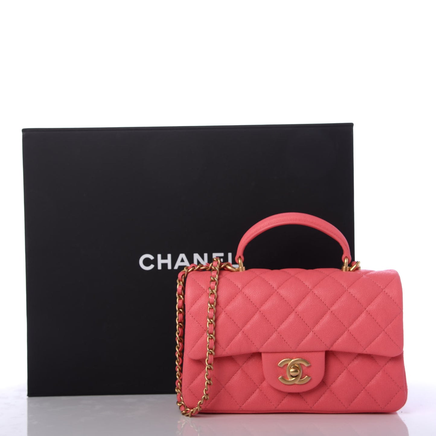 Caviar Quilted Mini Top Handle Rectangular Flap Pink
