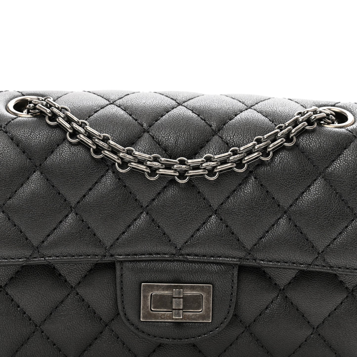 Metallic Sheepskin Quilted 2.55 Reissue Mini Flap Dark Grey