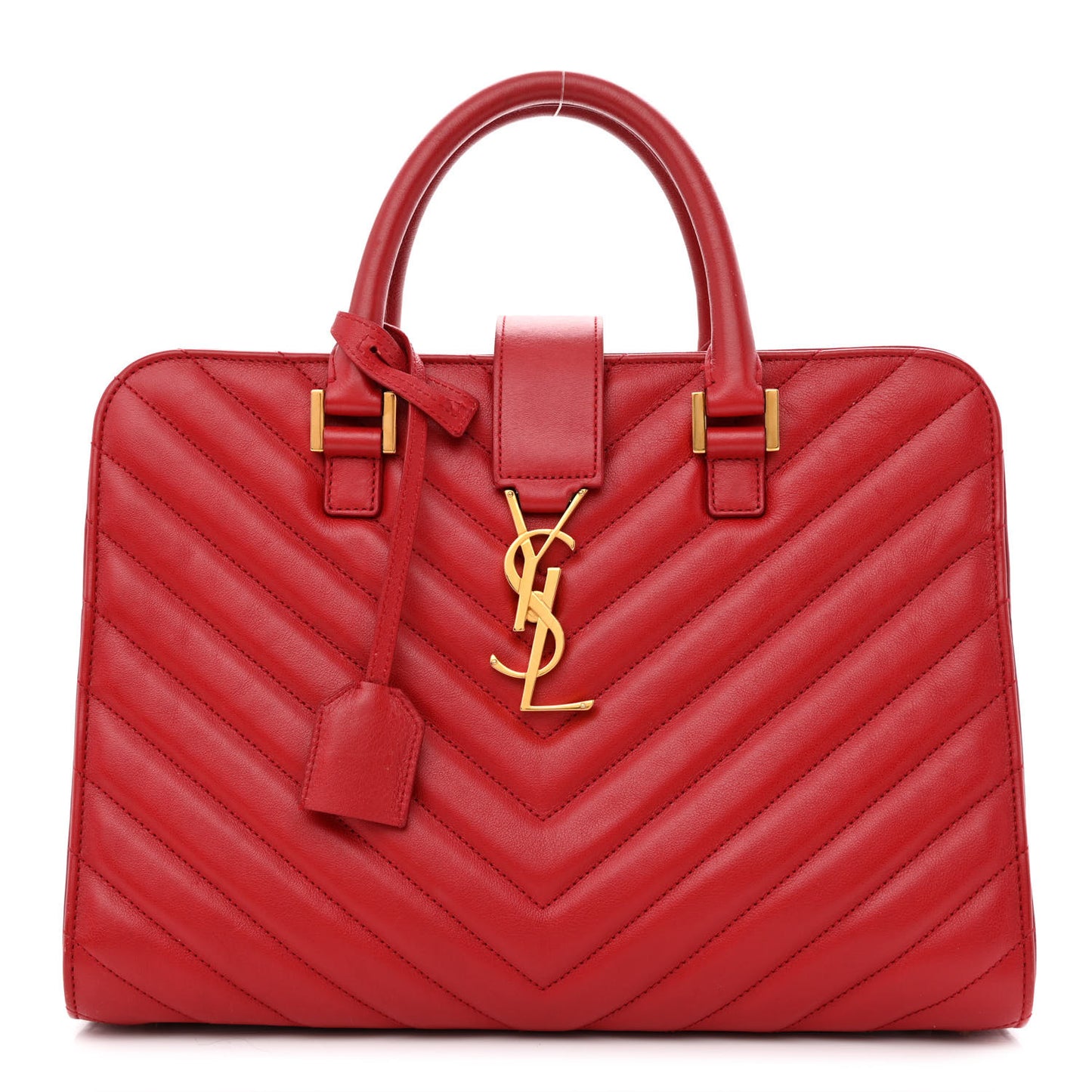 Calfskin Matelasse Chevron Small Monogram Cabas Lipstick Red
