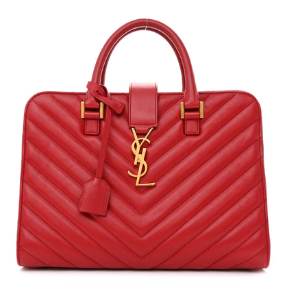 Saint Laurent Calfskin Matelasse Chevron Small Monogram Cabas Lipstick Red 1 of 14