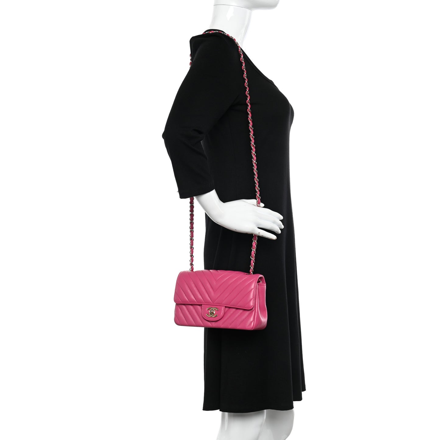 Lambskin Chevron Quilted Mini Rectangular Flap Fuchsia