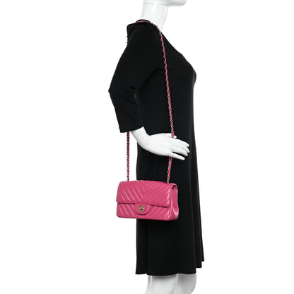 Chanel Lambskin Chevron Quilted Mini Rectangular Flap Fuchsia 2 of 11