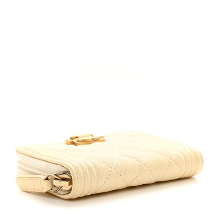 Chanel Caviar Quilted Boy Zip Around Coin Purse Wallet Ivory 4 of 9