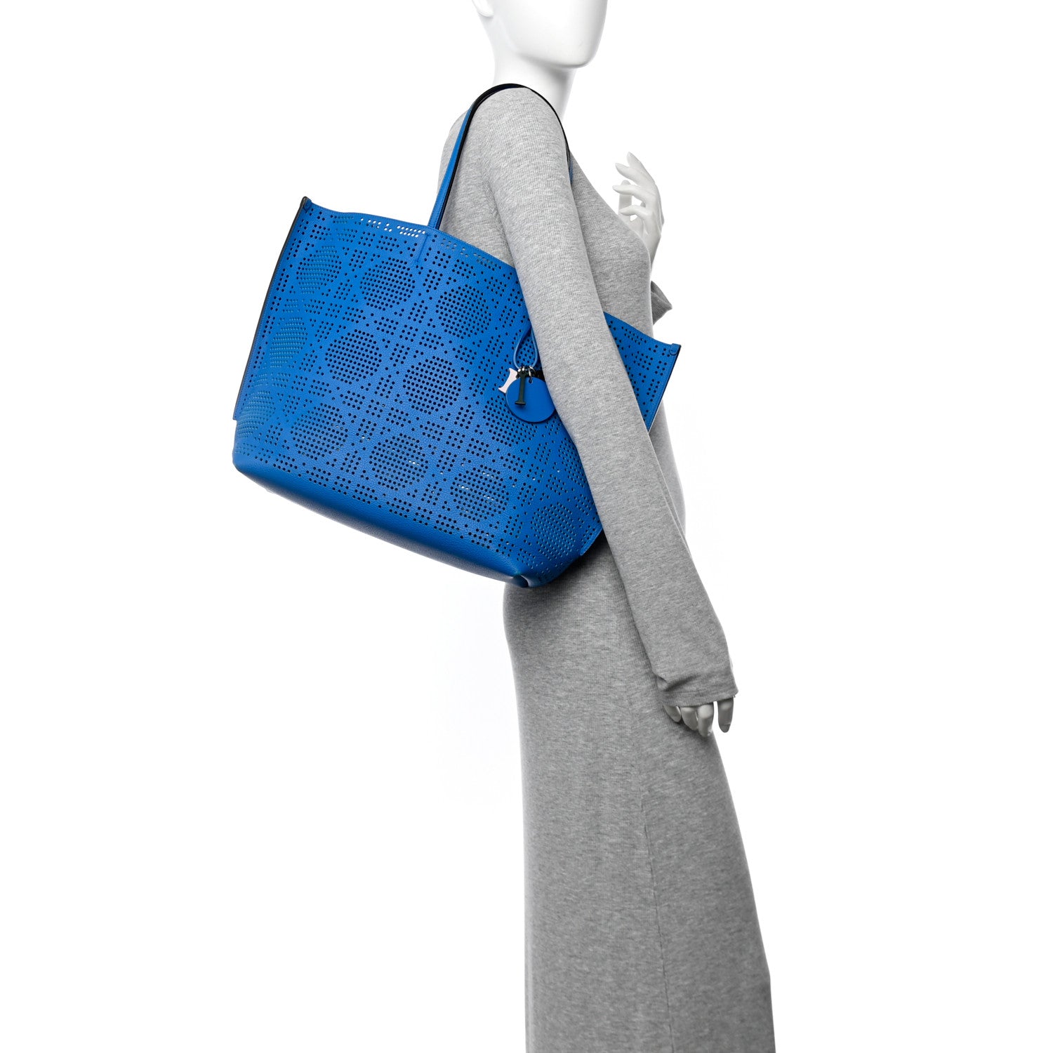 Christian Dior Calfskin Perforated Cannage Dioriva Tote Blue 2 of 9