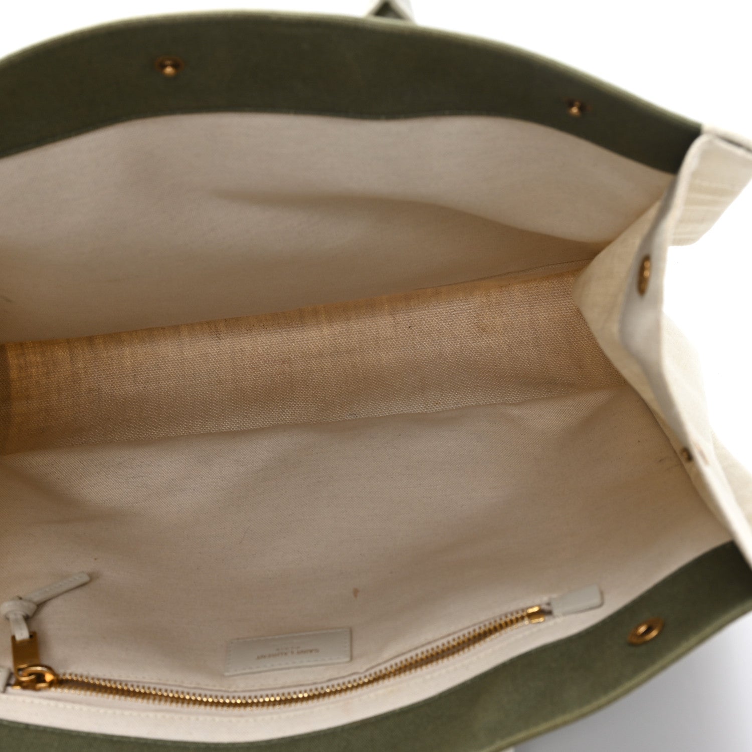 Saint Laurent Linen Calfskin Small Rive Gauche Tote Military Green Blanc Vintage 5 of 11