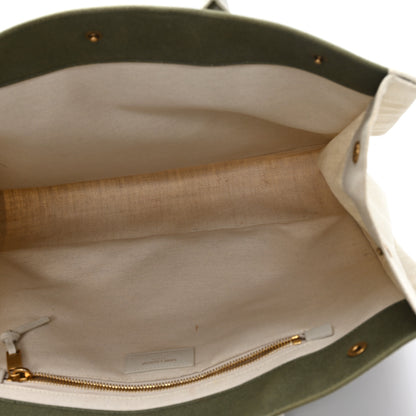 Saint Laurent Linen Calfskin Small Rive Gauche Tote Military Green Blanc Vintage 5 of 11