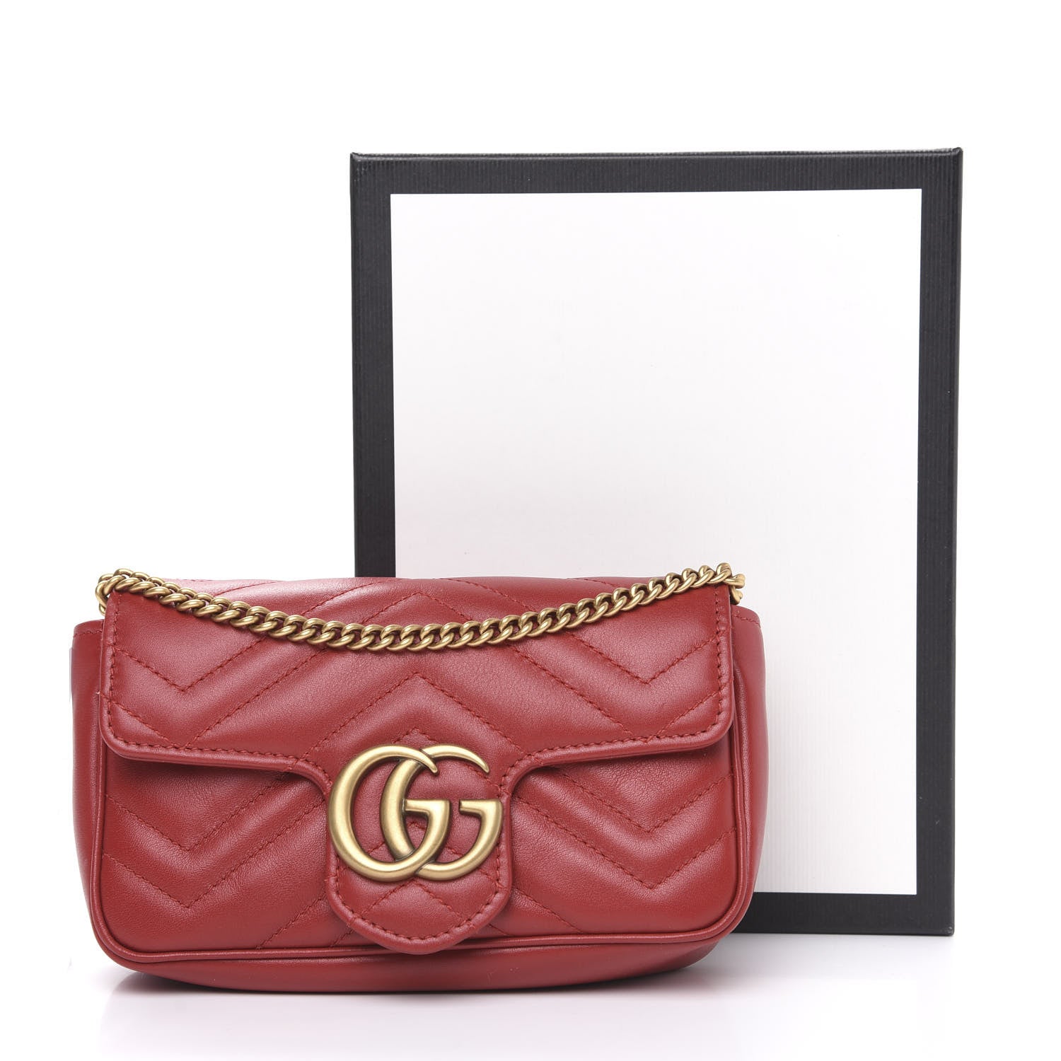 Gucci Calfskin Matelasse Super Mini GG Marmont Shoulder Bag Hibiscus Red 12 of 12