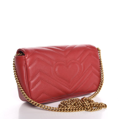 Gucci Calfskin Matelasse Super Mini GG Marmont Shoulder Bag Hibiscus Red 3 of 7