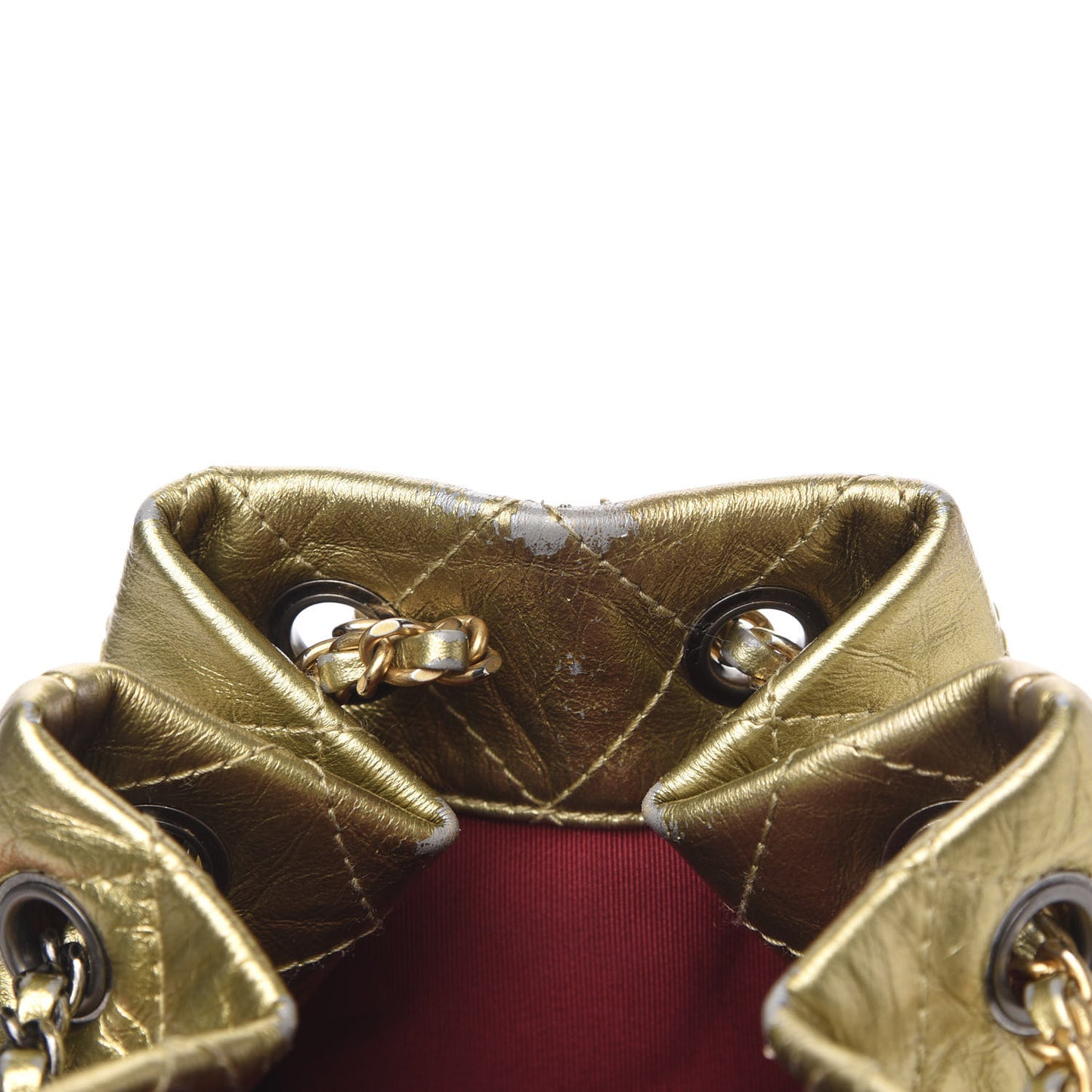 Metallic Lambskin Small Quilted Gabrielle Backpack Gold