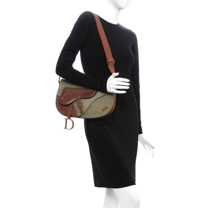 Christian Dior Calfskin Canvas Double Saddle Bag Green 2 of 9