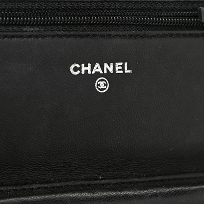 Chanel Lambskin Camellia Embossed Wallet on Chain WOC Black 6 of 17