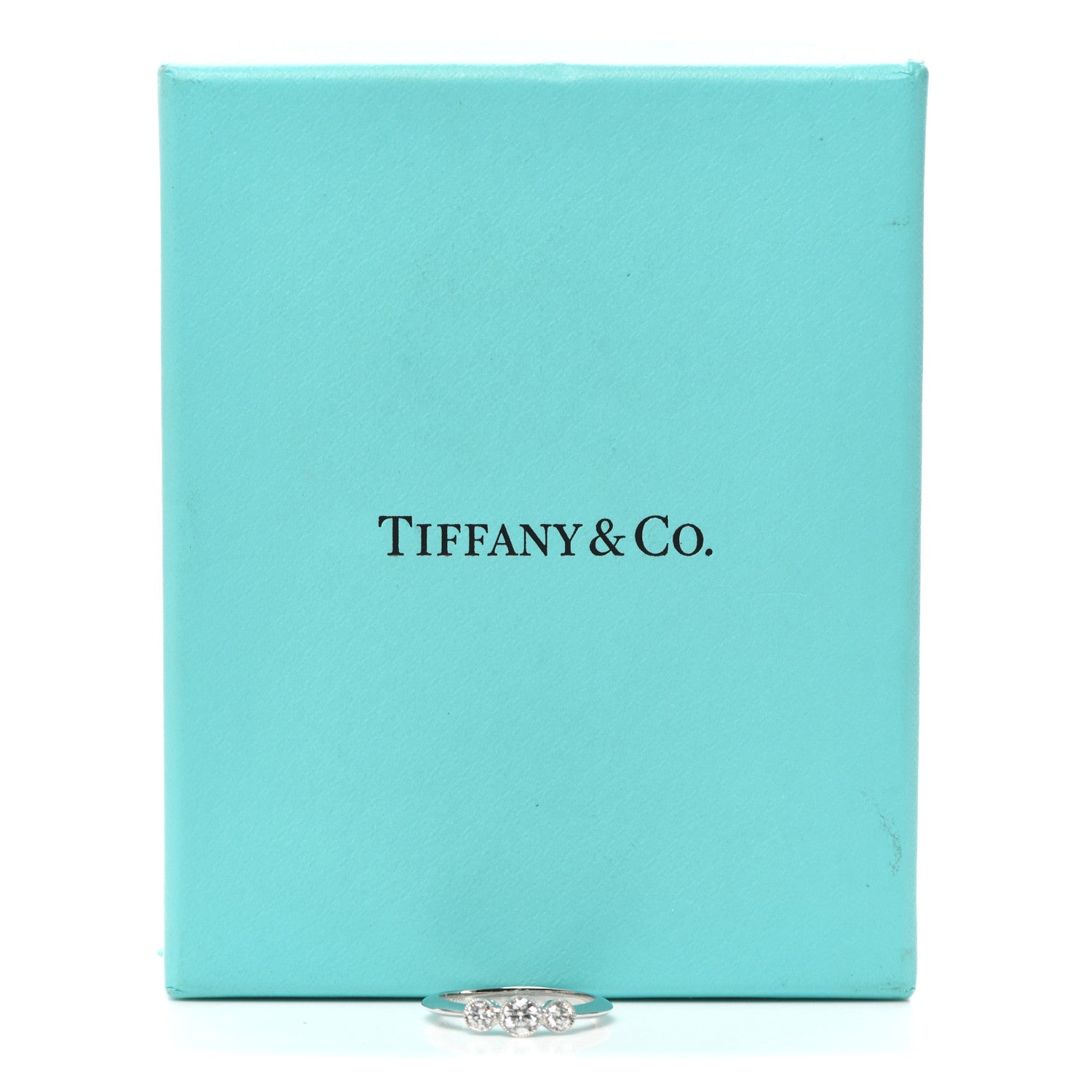 Tiffany Platinum Diamond Three Stone Milgrain Ring 49 4.75 5 of 5