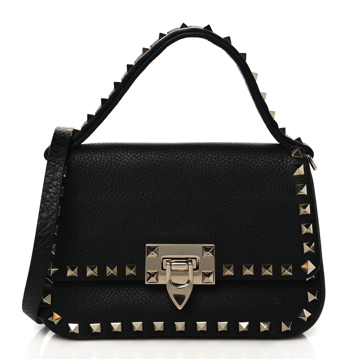 Valentino Garavani Grainy Calfskin Small Rockstud Top Handle Bag Black 1 of 9