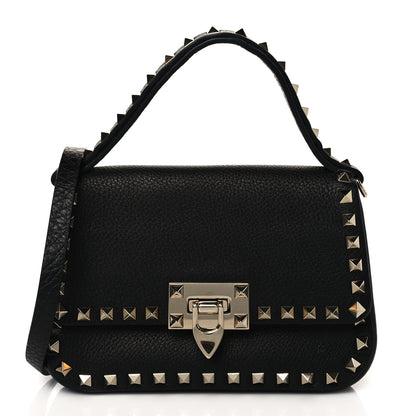 Valentino Garavani Grainy Calfskin Small Rockstud Top Handle Bag Black 1 of 9