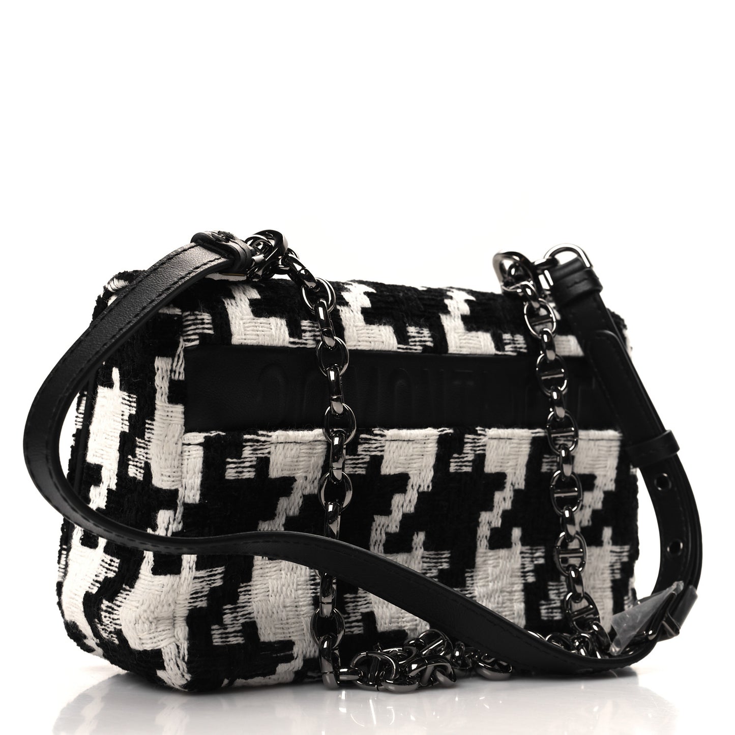 Tweed Macro Houndstooth Small Caro Bag Black White