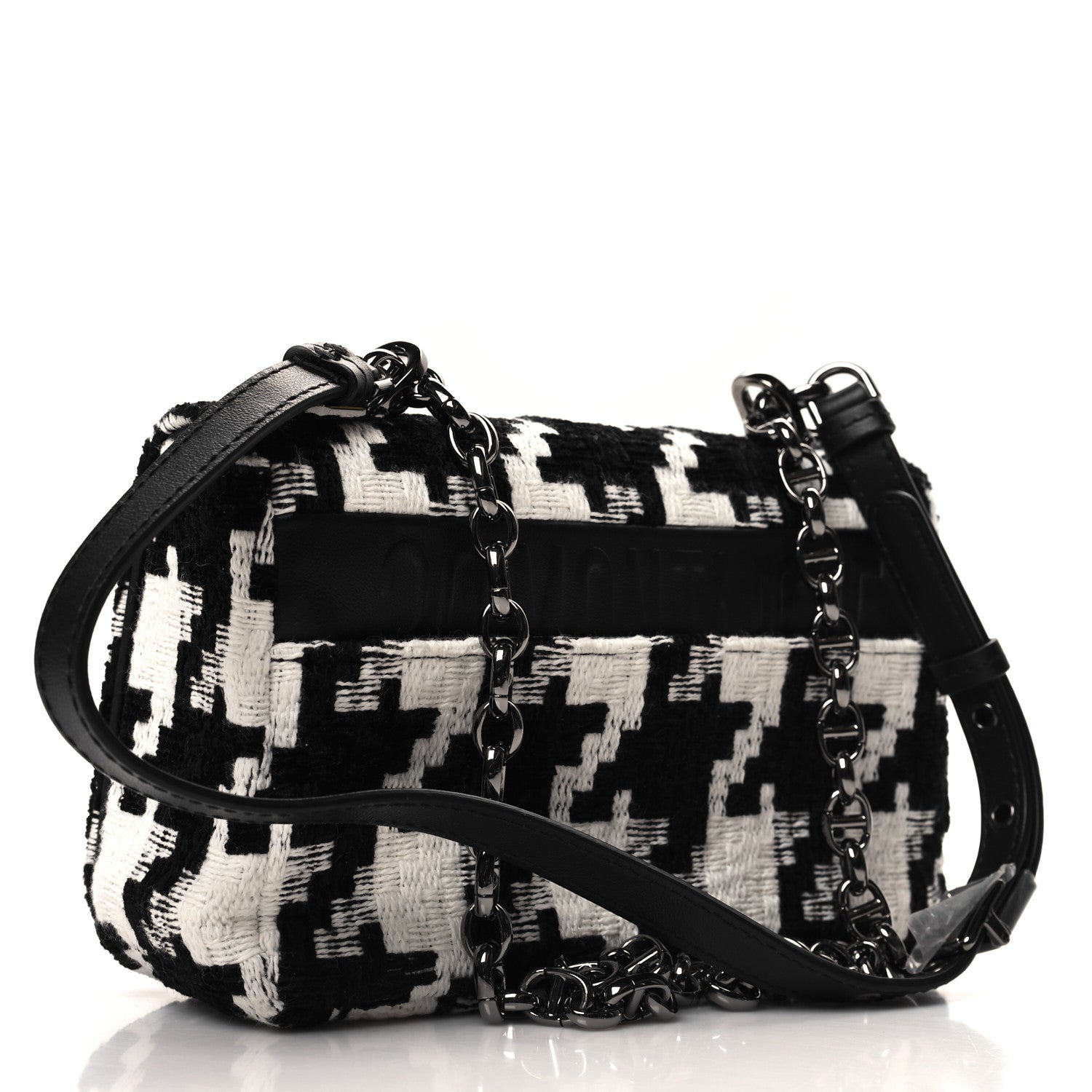 Christian Dior Tweed Macro Houndstooth Small Caro Bag Black White 3 of 11