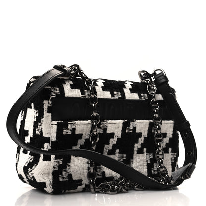 Christian Dior Tweed Macro Houndstooth Small Caro Bag Black White 3 of 11