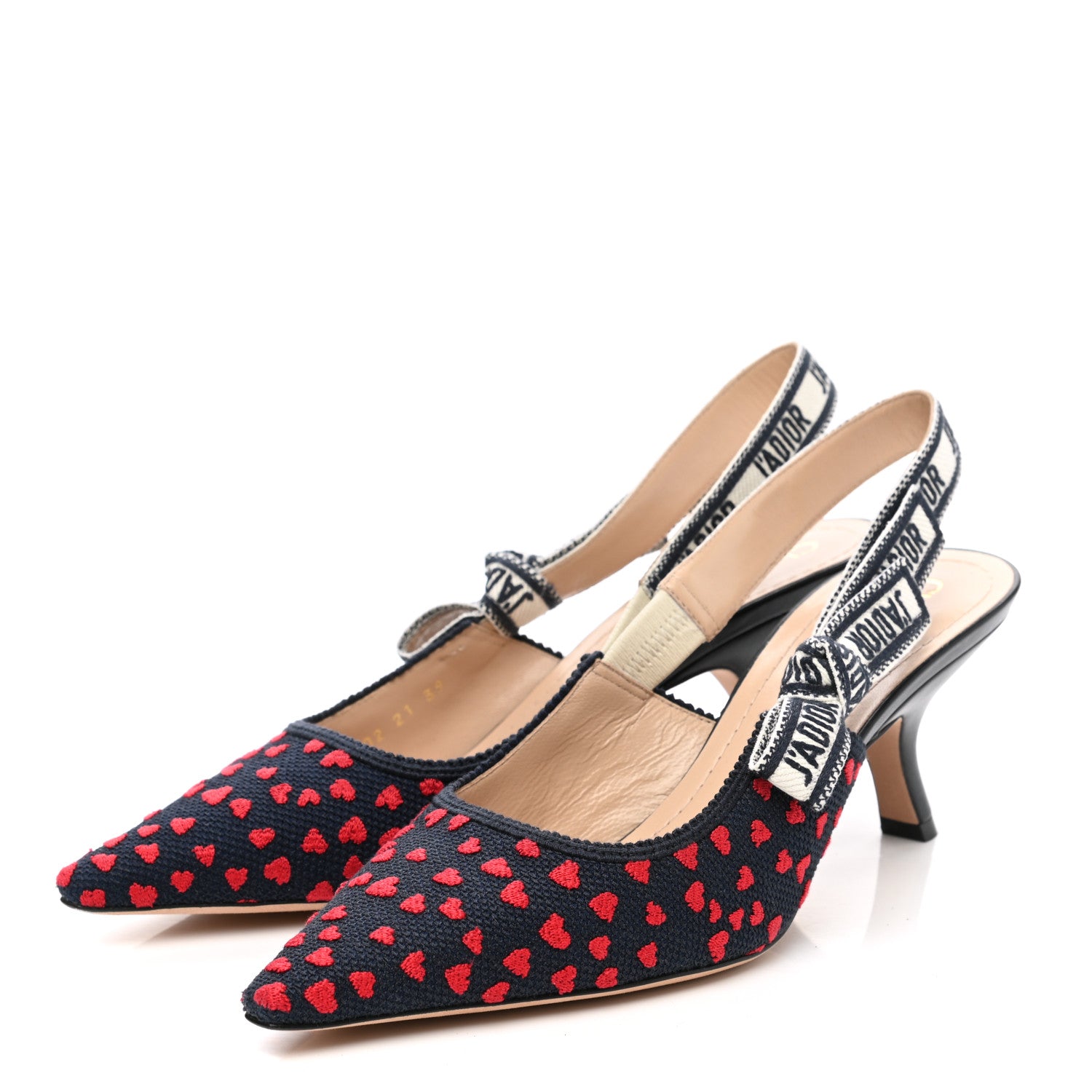 Christian Dior Canvas Ribbon Pop Heart I Love Paris Embroidered J'Adior Slingback 65mm Pumps 39 Red Multicolor 3 of 8