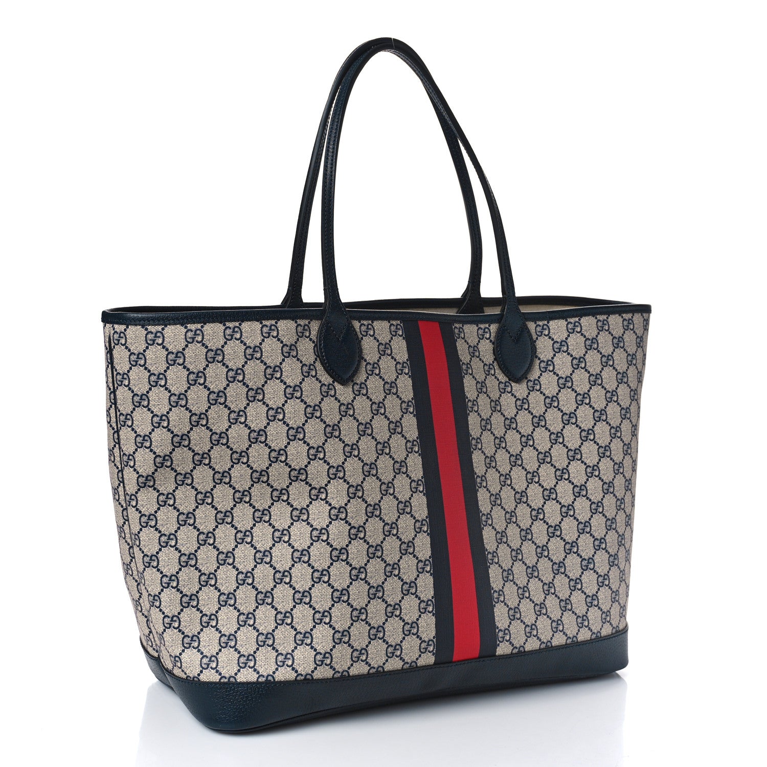 Gucci GG Supreme Monogram Textured Dollar Calfskin Web Large Ophidia Tote Beige Blue 4 of 10