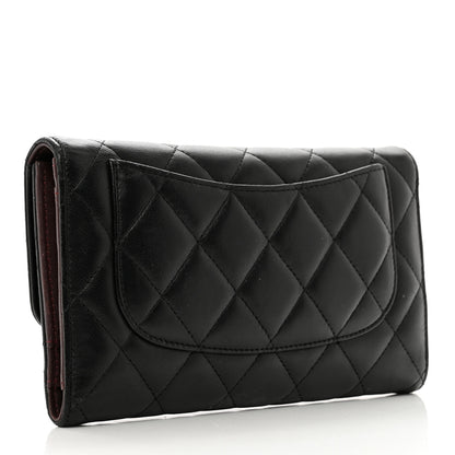 Chanel Lambskin Quilted Large Gusset Flap Wallet Black 3 of 11