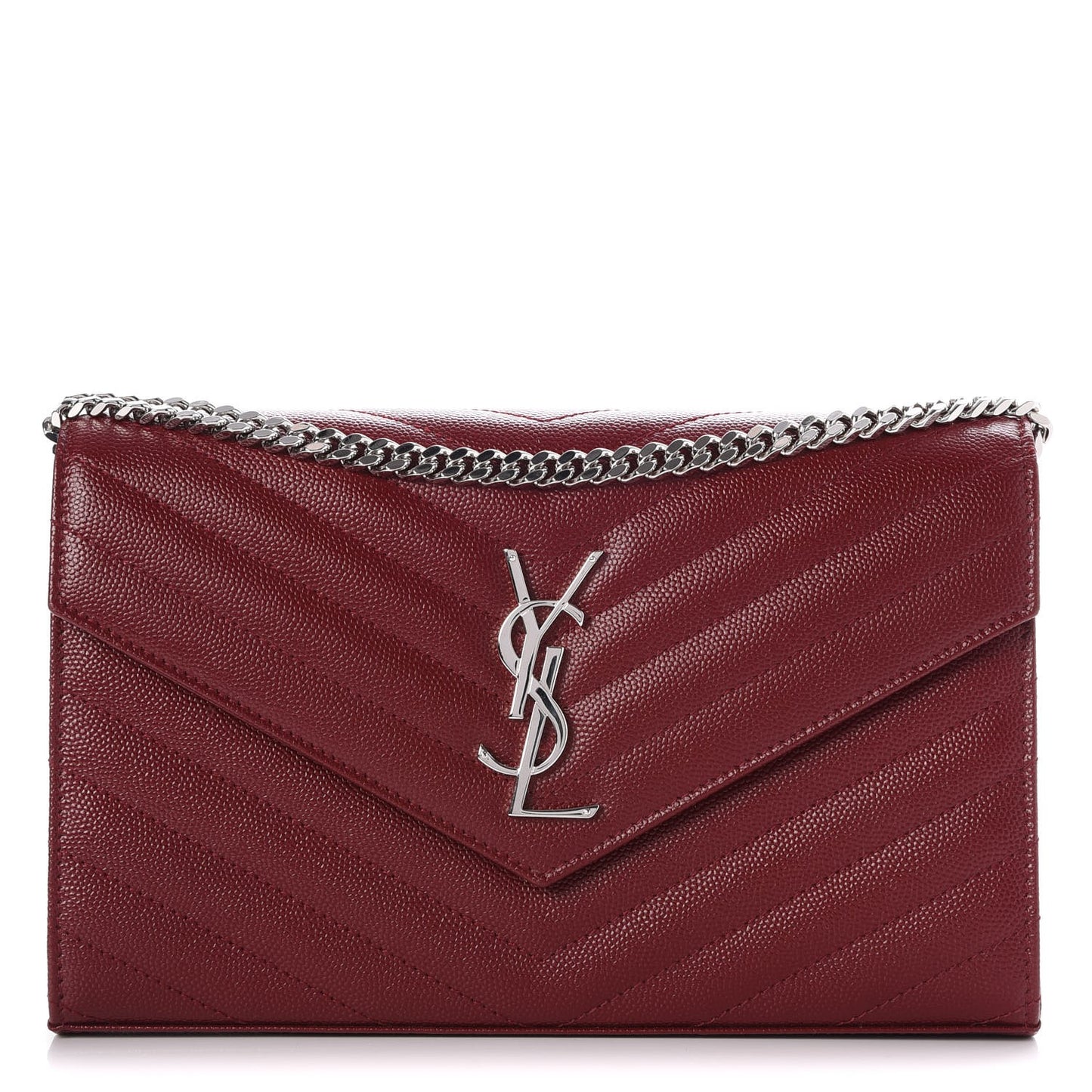 Grain De Poudre Matelasse Chevron Monogram Chain Wallet Palissandre