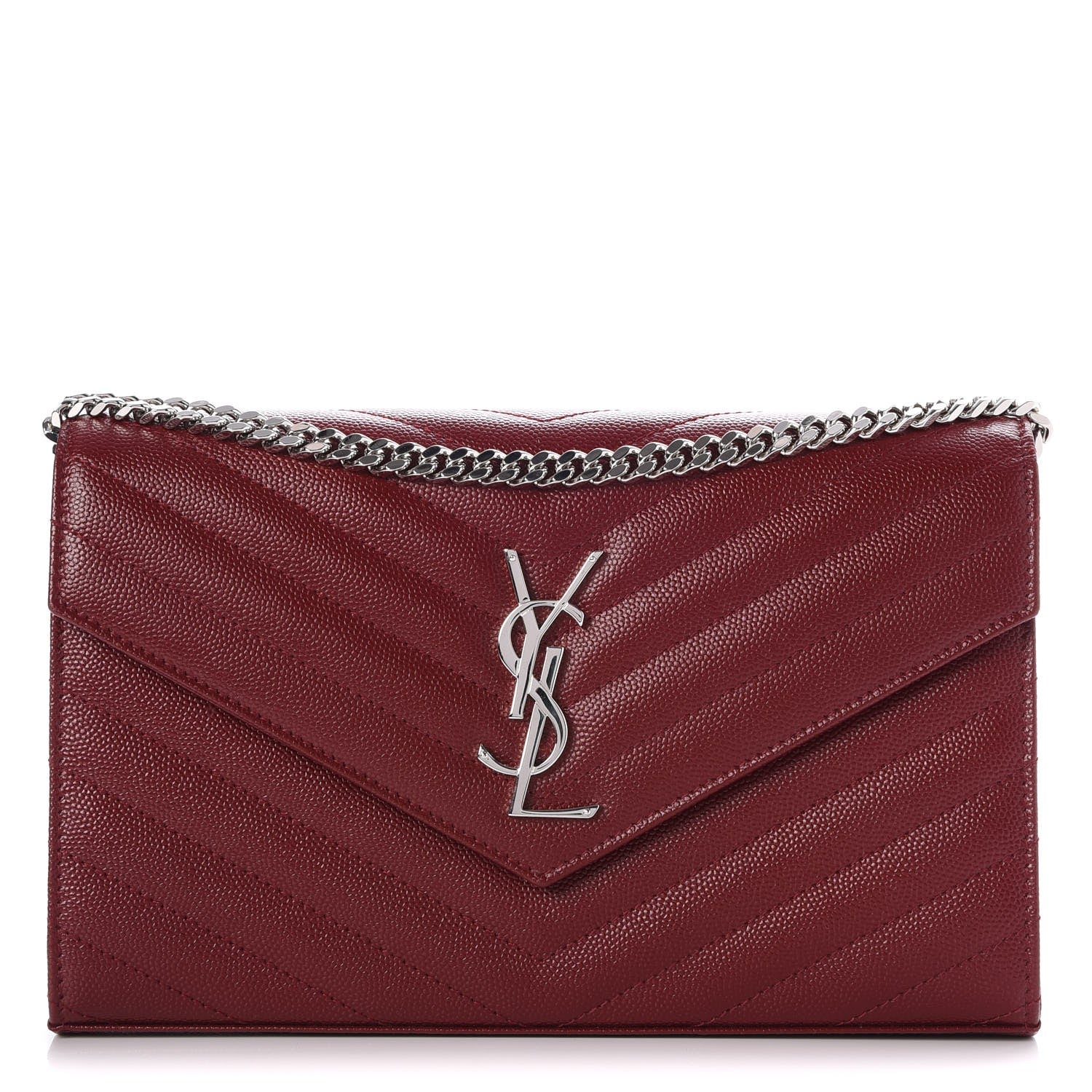 Saint Laurent Grain De Poudre Matelasse Chevron Monogram Chain Wallet Palissandre 1 of 6