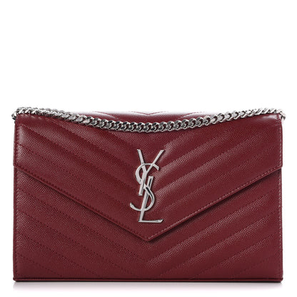 Saint Laurent Grain De Poudre Matelasse Chevron Monogram Chain Wallet Palissandre 1 of 6