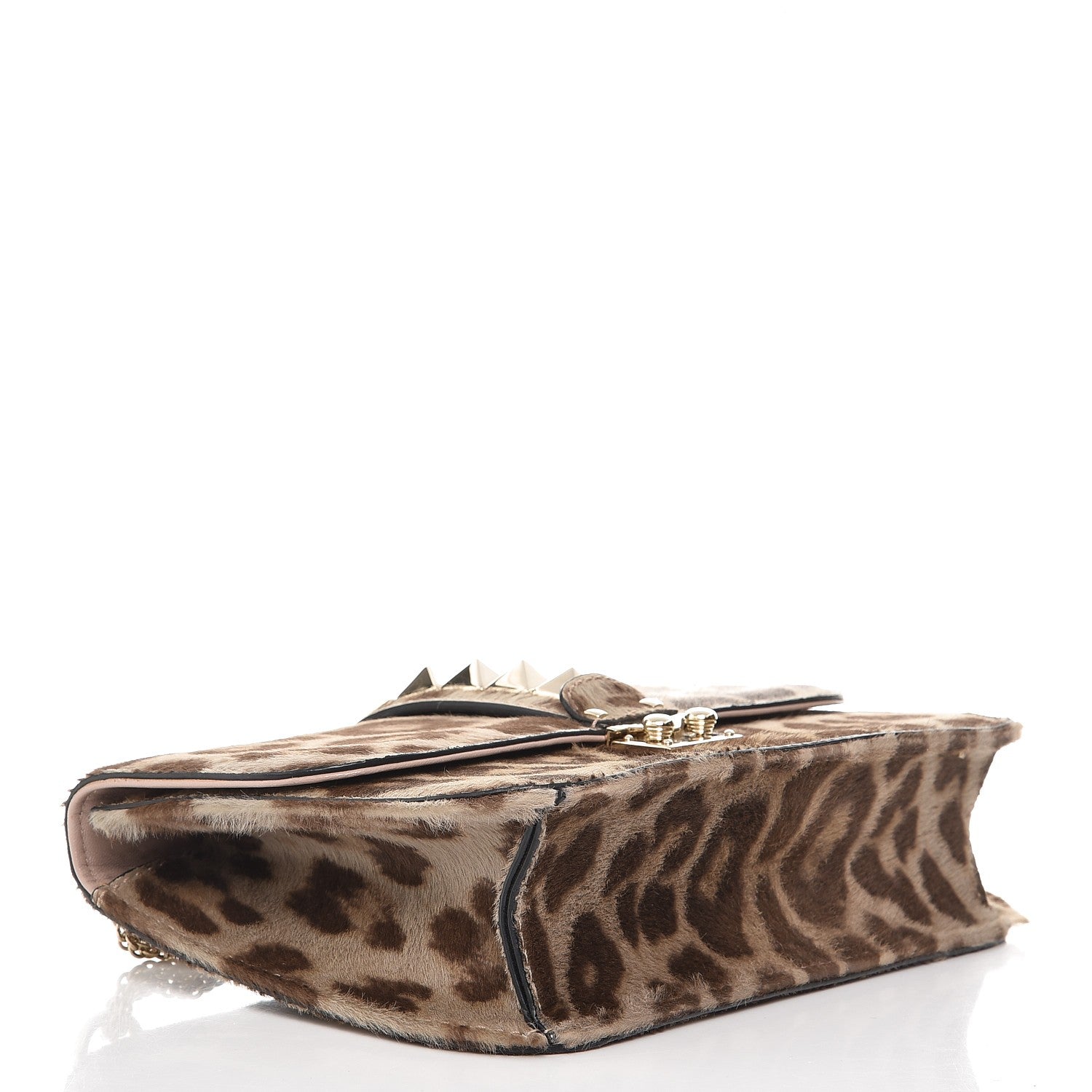 Valentino Garavani Calf Hair Leopard Print Medium Glam Lock Rockstud Flap Blush 4 of 8