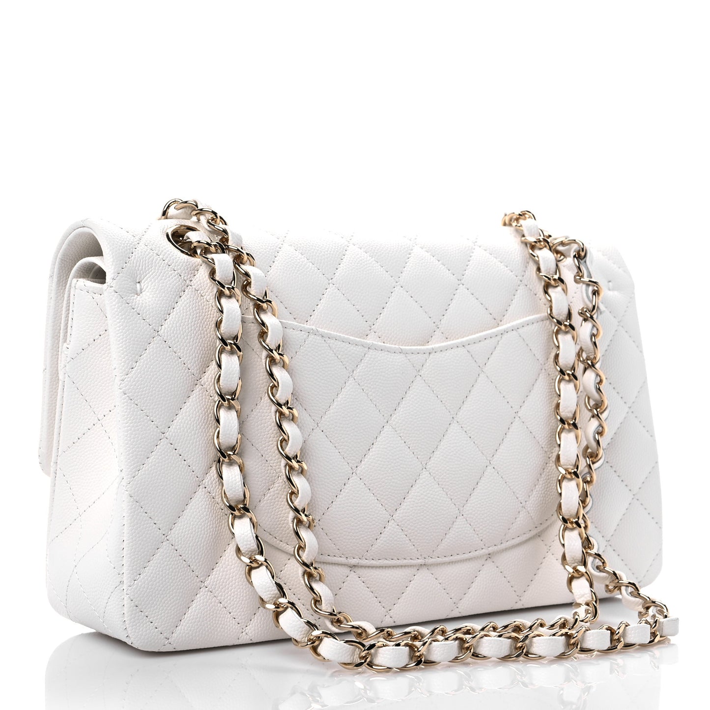 Caviar Quilted Medium Double Flap White