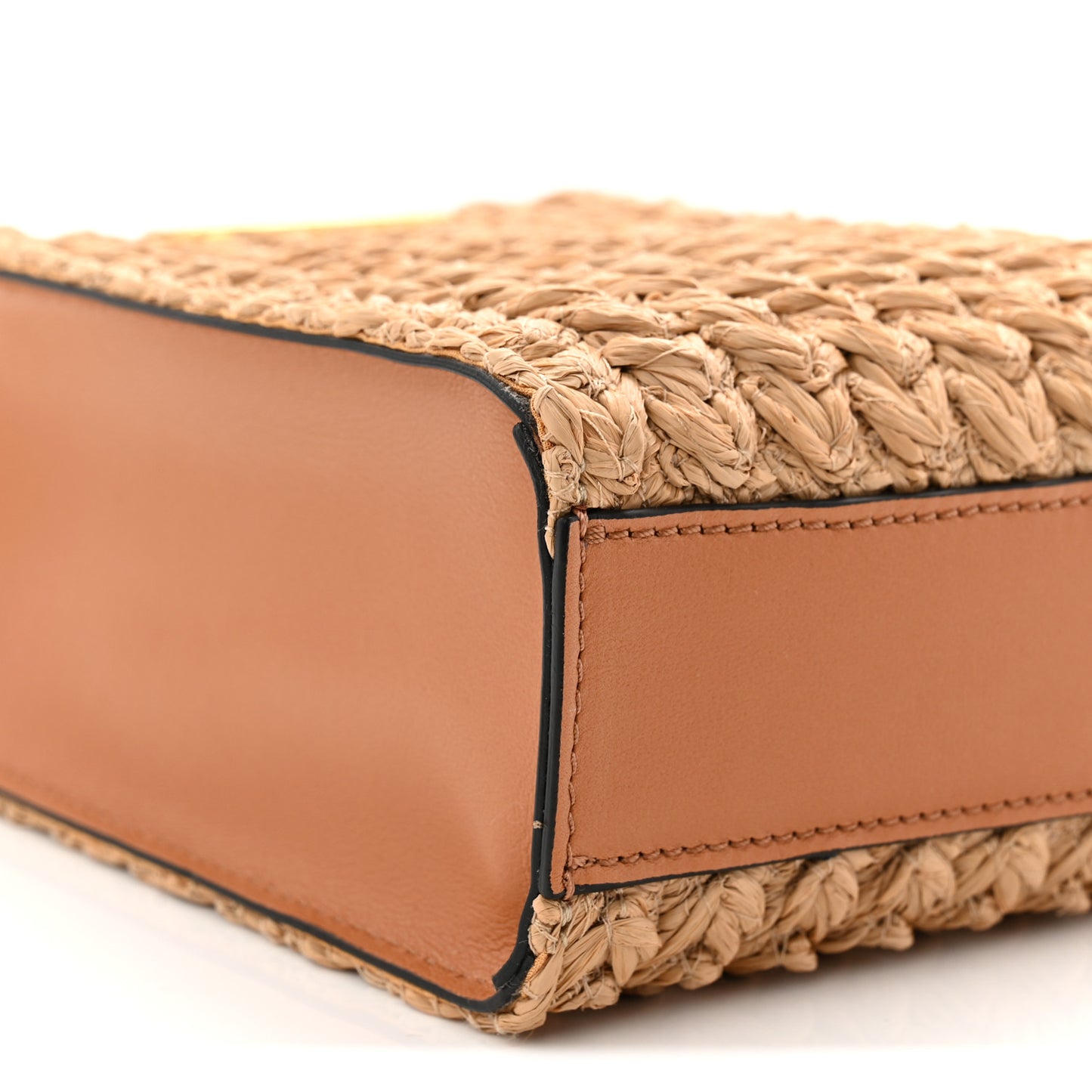 Raffia Calfskin Vlogo Top Handle Bag Naturale Light Brown