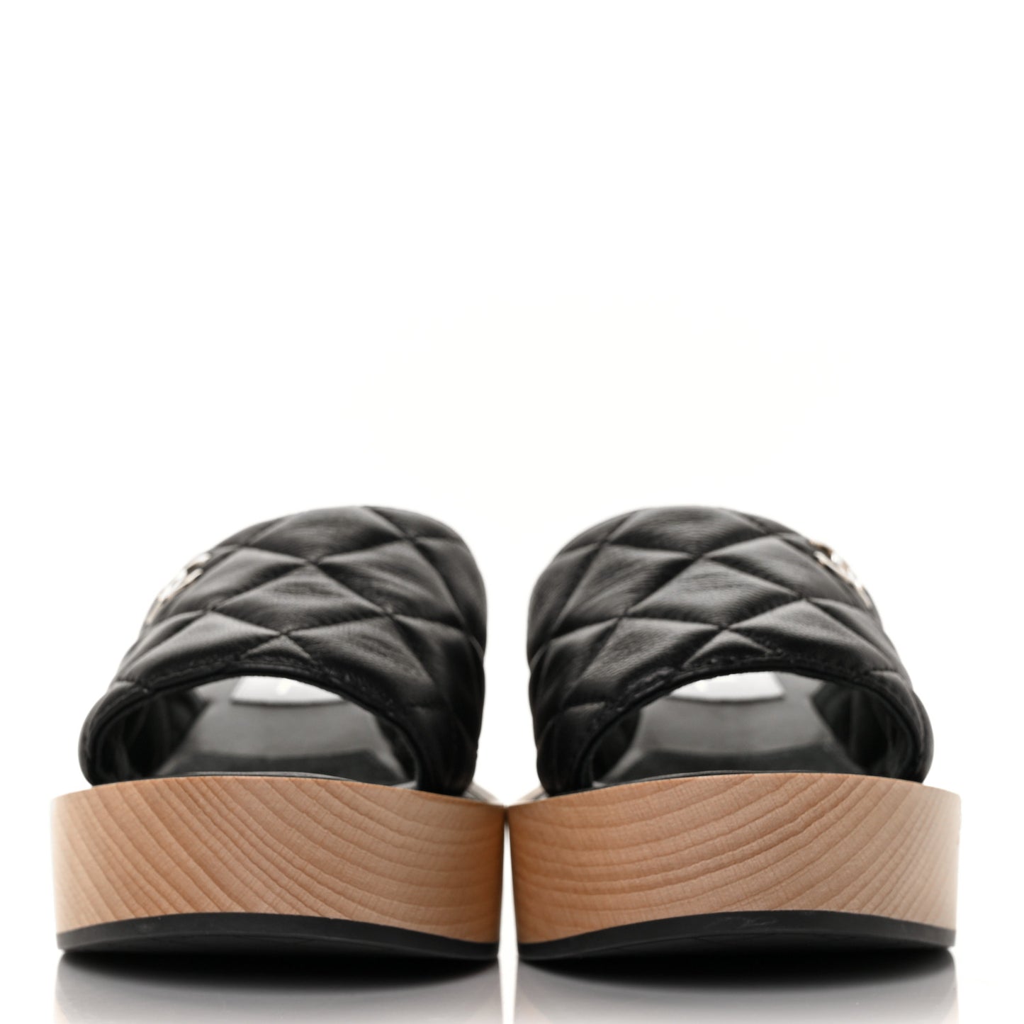 Lambskin Quilted CC Slip On Platform Sandals 35 Black