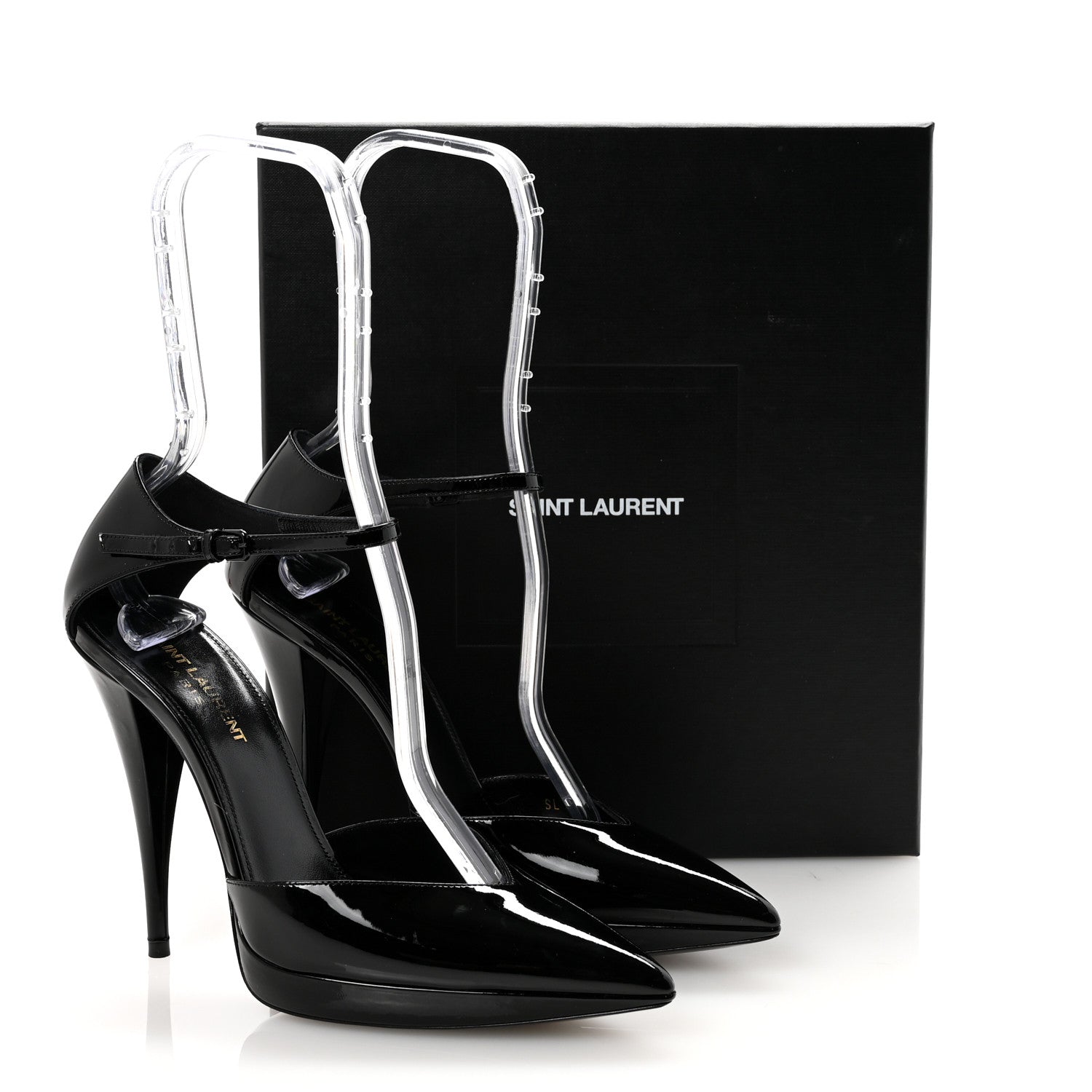 Saint Laurent Patent Anja 105 Ankle Strap Pointed Pumps 37 Black 10 of 10