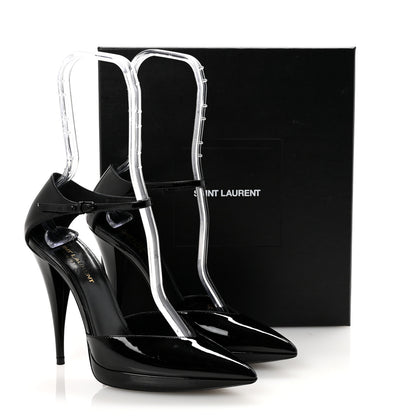 Saint Laurent Patent Anja 105 Ankle Strap Pointed Pumps 37 Black 10 of 10