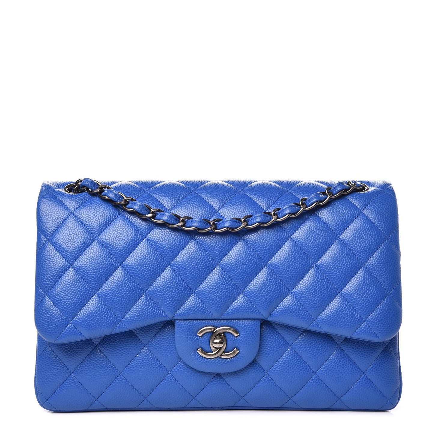 Caviar Quilted Jumbo Double Flap Blue