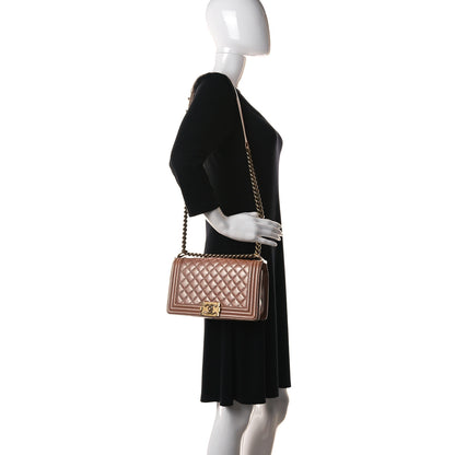 Chanel Metallic Calfskin Quilted Medium Boy Flap Dark Beige 2 of 13