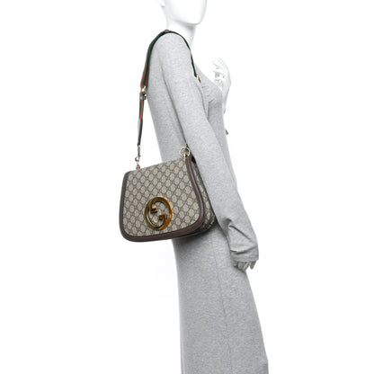 Gucci GG Supreme Monogram Textured Dollar Calfskin Web Medium Blondie Shoulder Flap Bag Beige Ebony New Acero 2 of 11