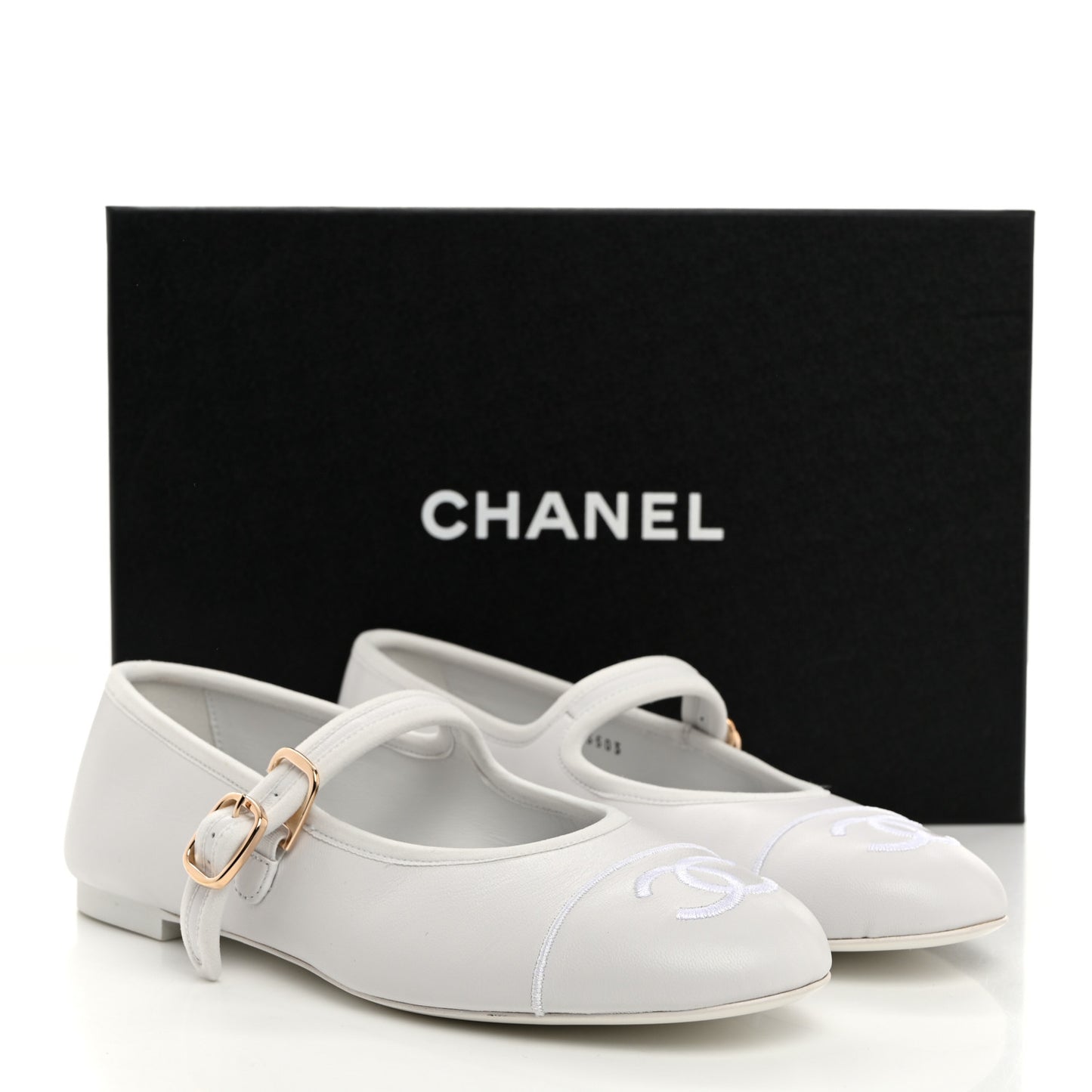 Lambskin Mary Jane Flats 38.5 White
