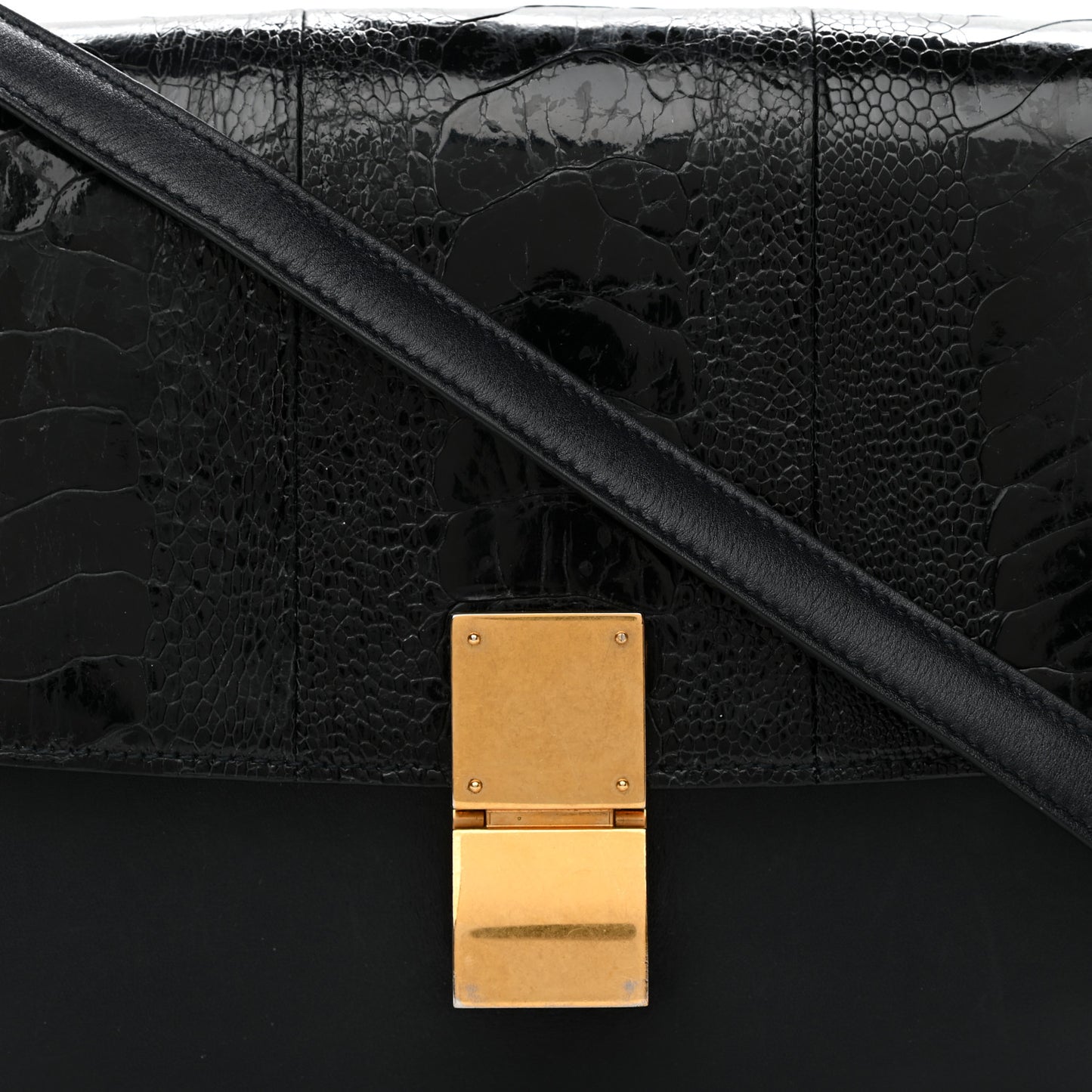 Ostrich Leg Medium Classic Box Flap Bag Dark Blue