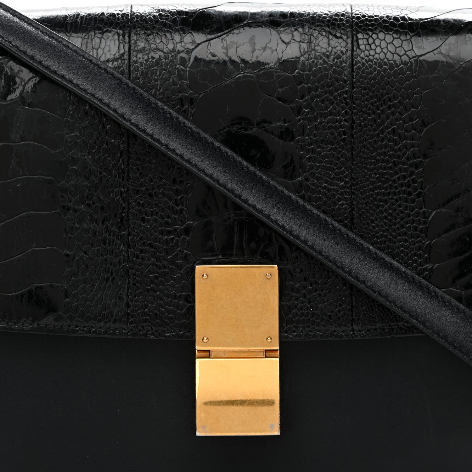 Celine Ostrich Leg Medium Classic Box Flap Bag Dark Blue 8 of 12