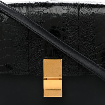 Celine Ostrich Leg Medium Classic Box Flap Bag Dark Blue 8 of 12