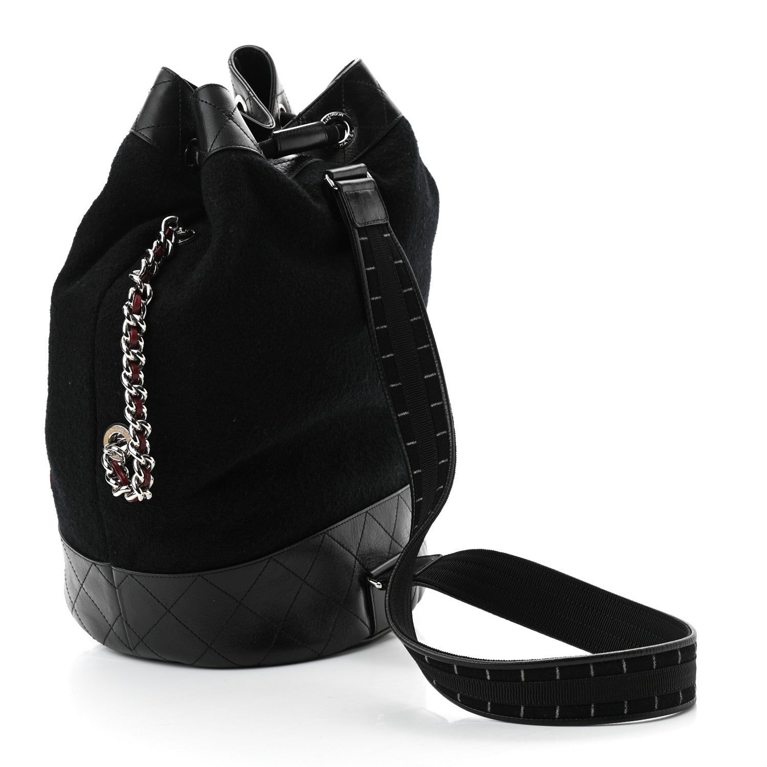 Chanel Wool Calfskin Embroidered Paris Hamburg Drawstring Backpack Black 3 of 10
