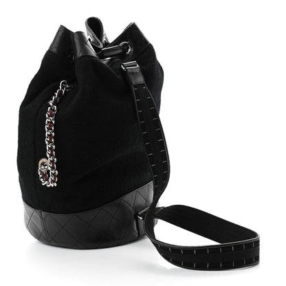 Chanel Wool Calfskin Embroidered Paris Hamburg Drawstring Backpack Black 3 of 10